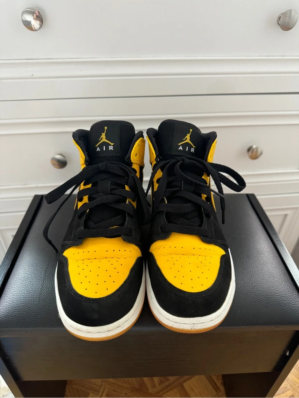 Jordan Kids Black and Yellow High-Top Sneakers